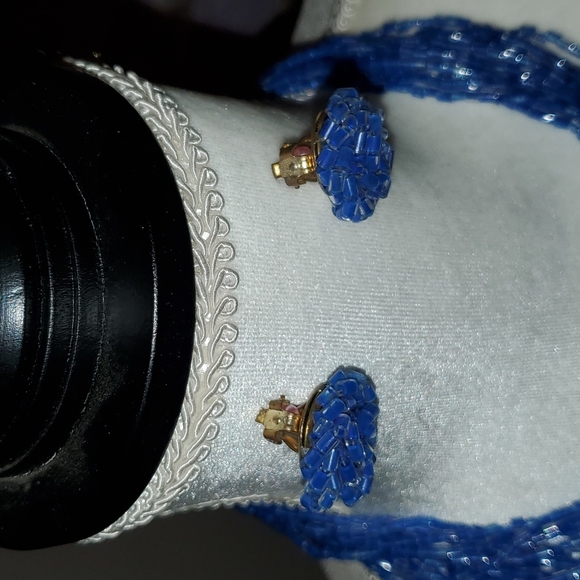 1950s/1960s Glass Tube Seed Beaded 10 Strand Necklace w/Clip Earrings - Picture 2 of 7